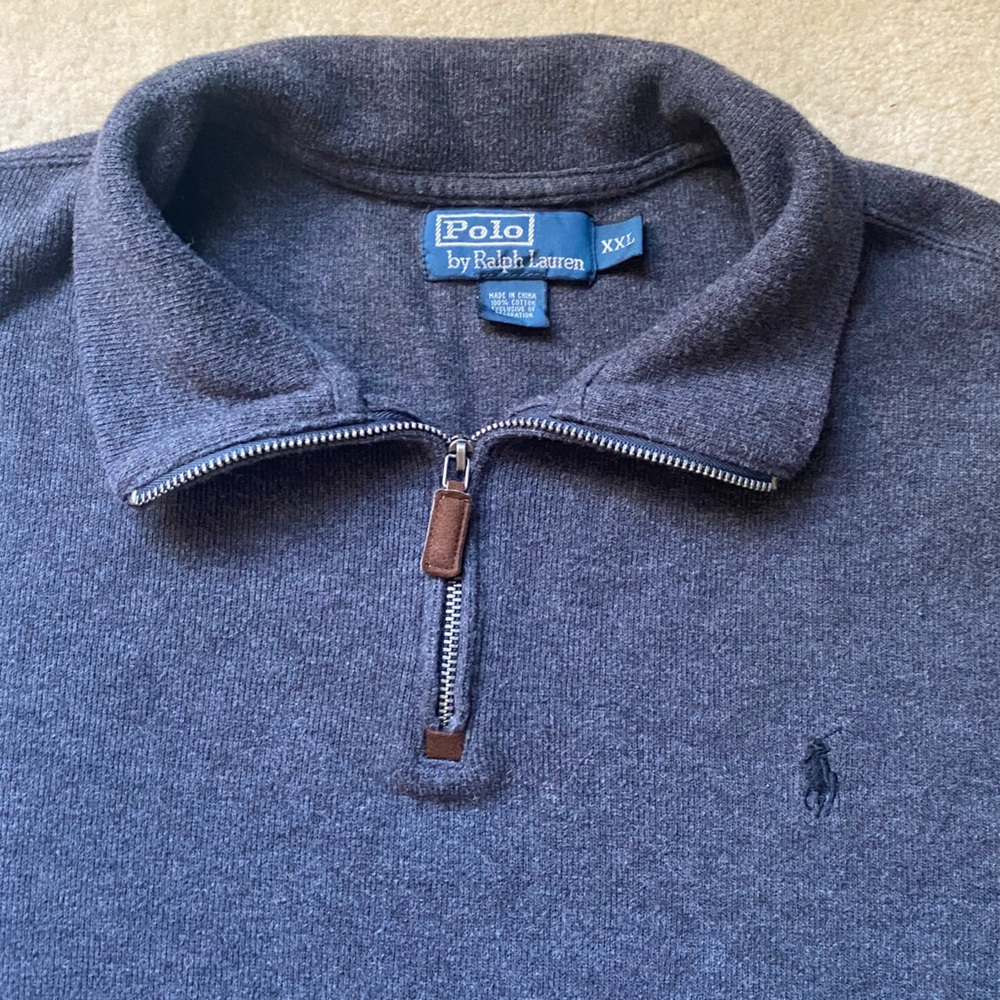 Polo Ralph Lauren 1/4 Zip Sweater Men’s XXL 100% Cotton Gray Pullover Black Pony